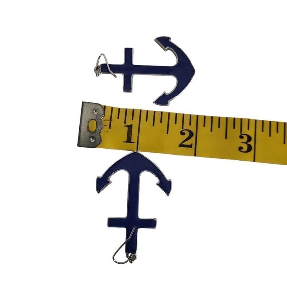 𝅺Anchor Pierced Earrings Enamel Blue & Silver - Picture 5 of 5